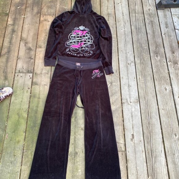 Vintage Y2K Juicy Couture Velour Tracksuit Black Bedazzled - Picture 7 of 12